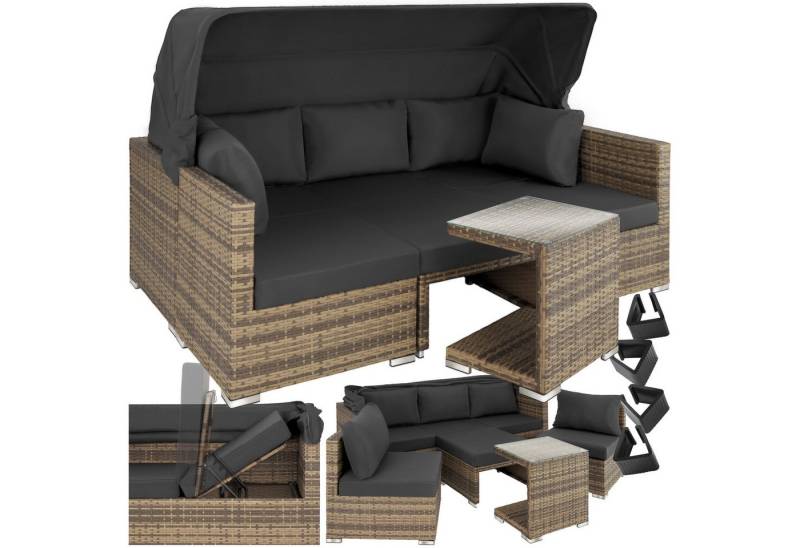 tectake Loungeset Rattan Lounge, (Set., 7-tlg), Klappbarer Sonnenschutz von tectake