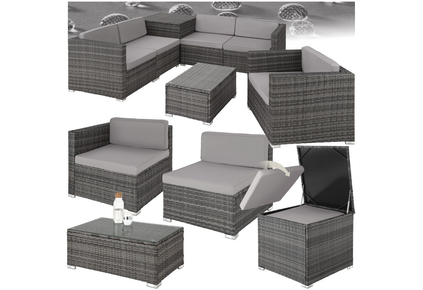 tectake Loungeset Rattan Lounge, (Set., 7-tlg), Robustes Gestell aus Stahl von tectake