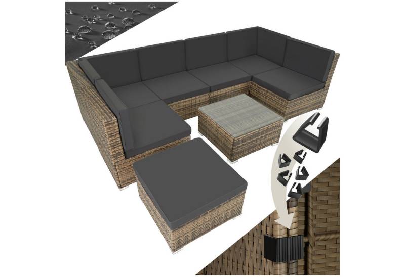 tectake Loungeset Rattan Lounge, (Set., 8-tlg), 1 Tisch mit abnehmbarer Glasplatte von tectake