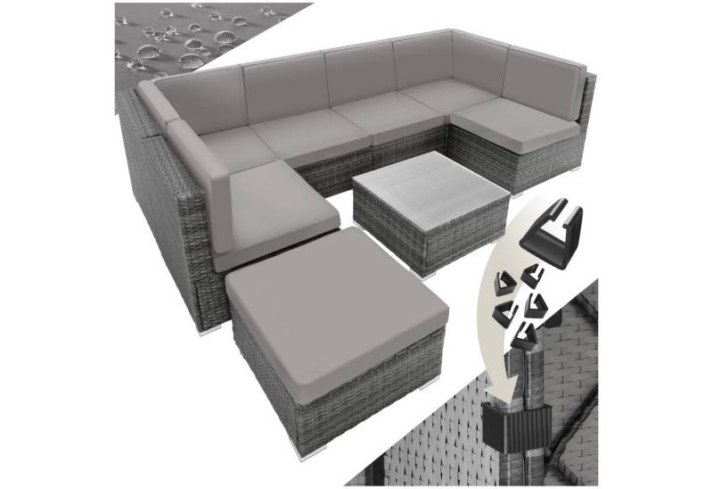 tectake Loungeset Rattan Lounge, (Set., 8-tlg), 1 Tisch mit abnehmbarer Glasplatte von tectake