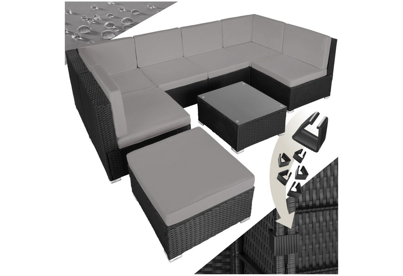 tectake Loungeset Rattan Lounge, (Set., 8-tlg), 1 Tisch mit abnehmbarer Glasplatte von tectake