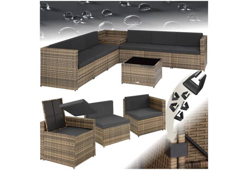 tectake Loungeset Rattan Lounge, (Set., 8-tlg), Stabiles Stahlgestell mit bodenschonenden Kunststoffkappen von tectake