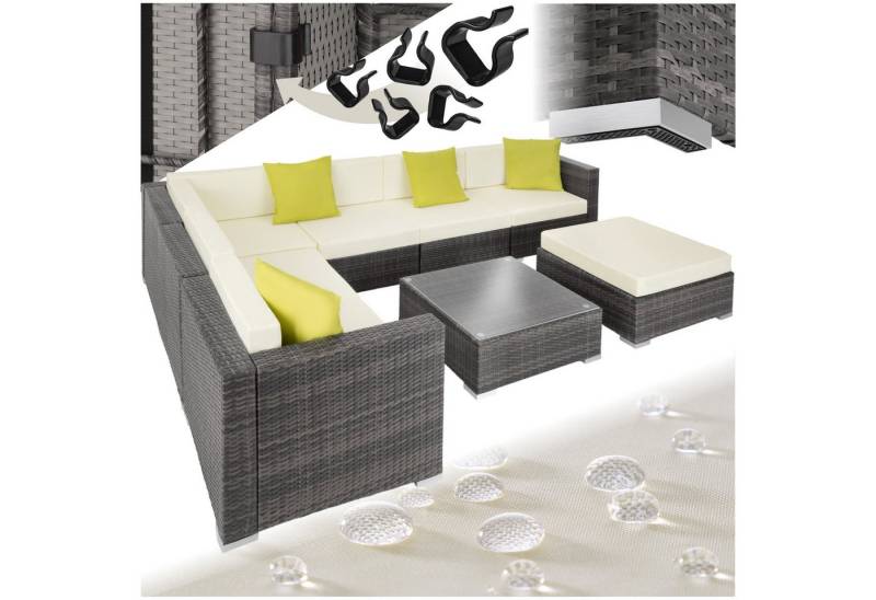 tectake Loungeset Rattan Lounge, (Set., 8-tlg), Tisch mit Glasoberfläche, Gestell aus Aluminium von tectake