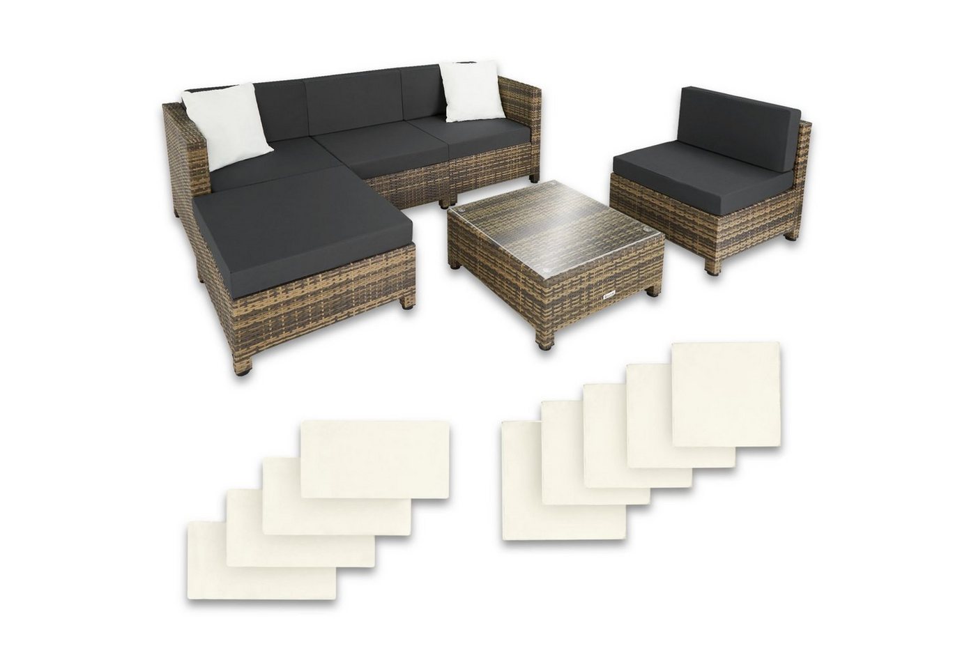 tectake Loungeset Rattan Lounge mit Aluminiumgestell inkl. Bezüge, (Set, 6-tlg), individuell kombinierbar von tectake