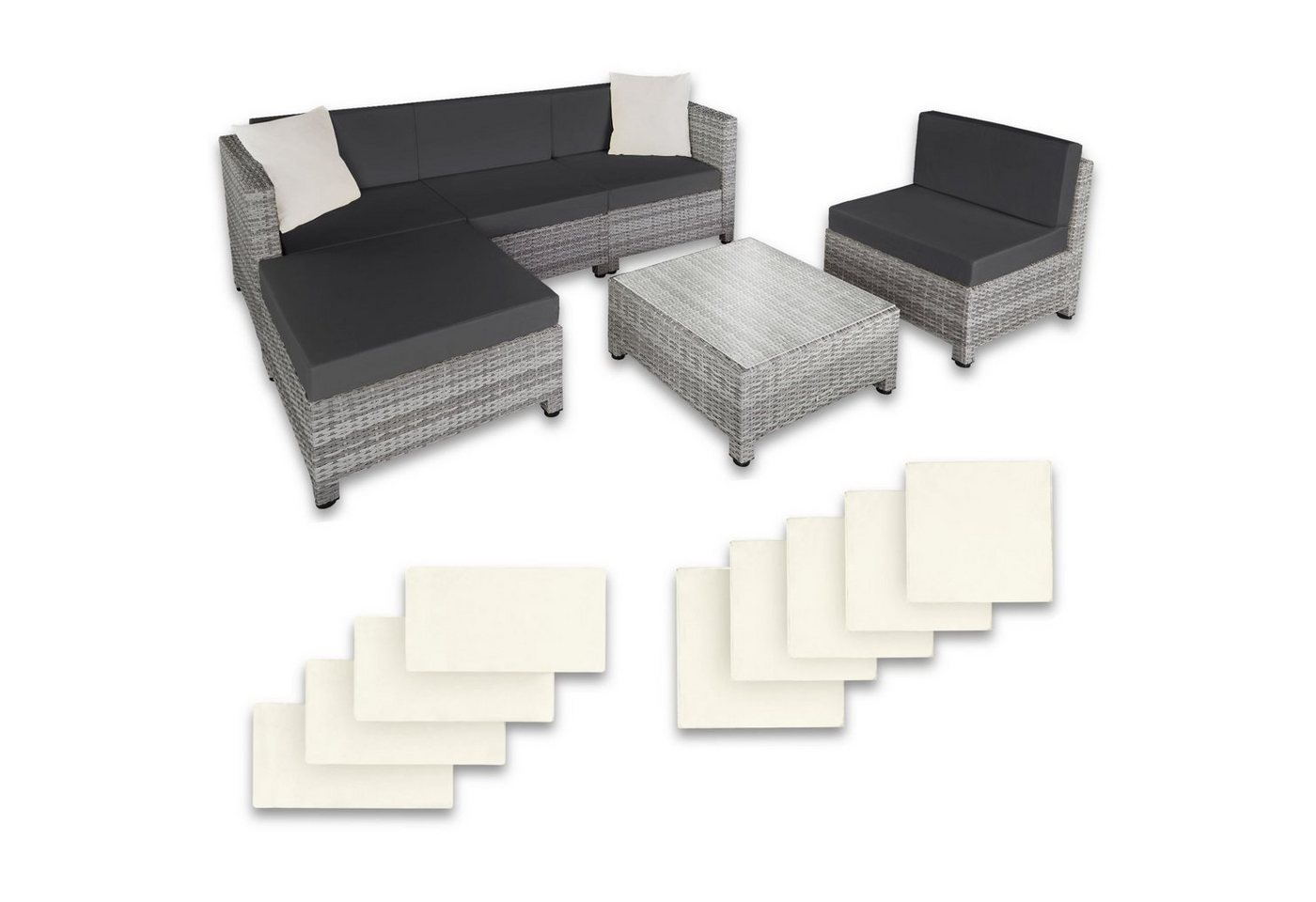 tectake Loungeset Rattan Lounge mit Aluminiumgestell inkl. Bezüge, (Set, 6-tlg), individuell kombinierbar von tectake