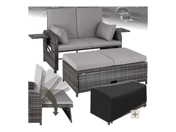 tectake Loungeset Rattan Sofa, (Set, 2-tlg), 6-fach höhenverstellbare Rückenlehne, grau, grau von tectake