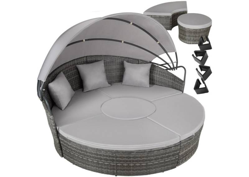 tectake Loungeset Rattan Sonneninsel, (Set, 5-tlg), Faltbares Dach mit Klettverschluss und Gasdruckfedersystem von tectake