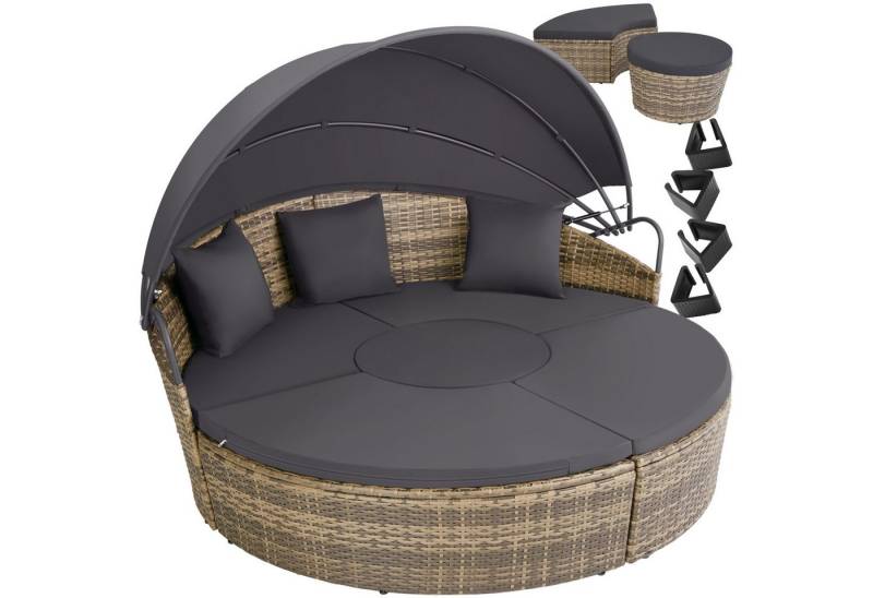 tectake Loungeset Rattan Sonneninsel, (Set., 5-tlg), Faltbares Dach mit Klettverschluss und Gasdruckfedersystem von tectake
