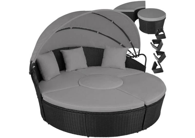 tectake Loungeset Rattan Sonneninsel Santorin - UV-beständig und widerstandsfähig, (Set., 5-tlg), Faltbares Dach mit Klettverschluss und Gasdruckfedersystem von tectake