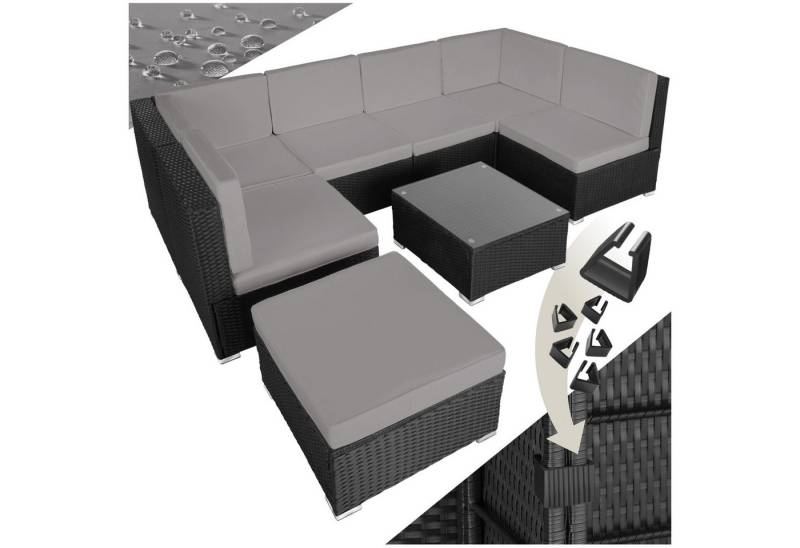 tectake Loungeset Rattan Lounge, (Set, 8-tlg), 1 Tisch mit abnehmbarer Glasplatte von tectake