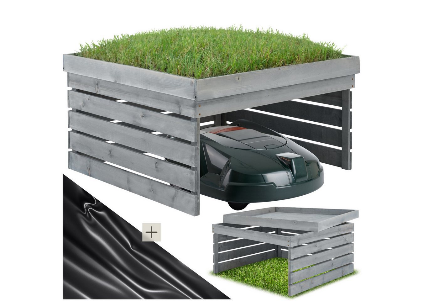 tectake Mähroboter-Garage Rasenmäher-Roboter-Garage, für Rasenmäher, (84 x 78 x 46 cm), Bepflanzbares Dach für die perfekte Integration in jeden Außenbereich von tectake