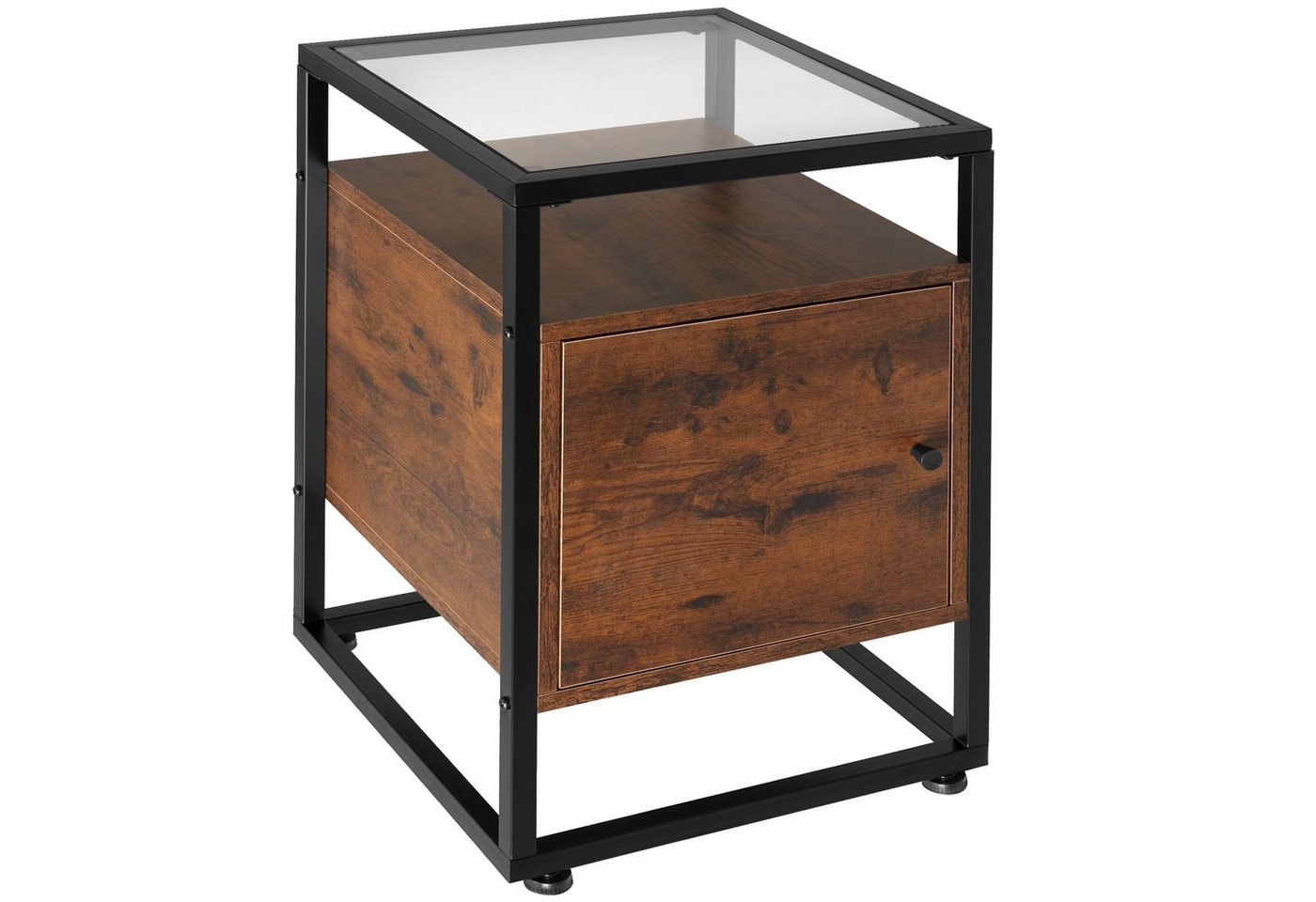 tectake Nachttisch Beistelltisch Dudley 40x43x60,5cm (1-St., 1 tlg), Kantiger Nachttisch mit Glasoberfläche im trendigen Industrial Style von tectake