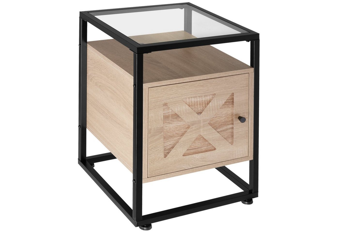tectake Nachttisch Beistelltisch Kidderminster 40x43x60,5cm (1-St., 1 tlg), Charmanter Nachttisch mit Glasoberseite im rauen Industrie-Stil von tectake