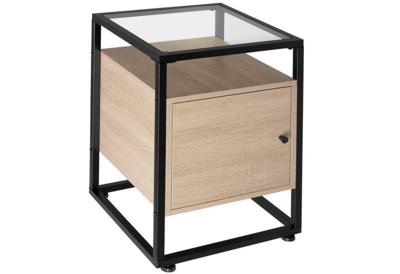 tectake Nachttisch Beistelltisch Dudley 40x43x60,5cm (1-St., 1 tlg), Kantiger Nachttisch mit Glasoberfläche im trendigen Industrial Style von tectake