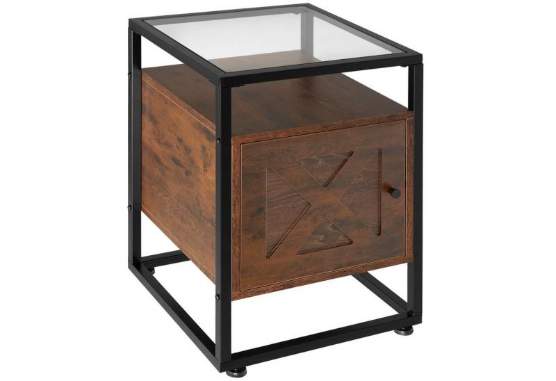 tectake Nachttisch Beistelltisch Kidderminster 40x43x60,5cm (1-St., 1 tlg), Charmanter Nachttisch mit Glasoberseite im rauen Industrie-Stil von tectake
