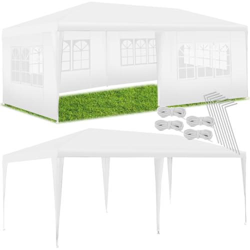 tectake® Pavillon 3x6, Pavillon mit 5 abnehmbaren Seitenteilen mit Fenstern, wasserdichte Plane mit UV-Schutz, inkl. Spannseile & Heringe, Partyzelt für Garten Party Festival Event Hochzeit - weiß von tectake