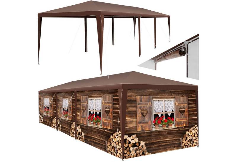 tectake Pavillon Terrassenüberdachung Almhütte, wasserdicht, UV-beständig, mit 8 Seitenteilen, (900 x 300 x 250 cm, Komplettset Pavillongestell mit Dachplane & 6 Seitenteilen), wasserdicht von tectake