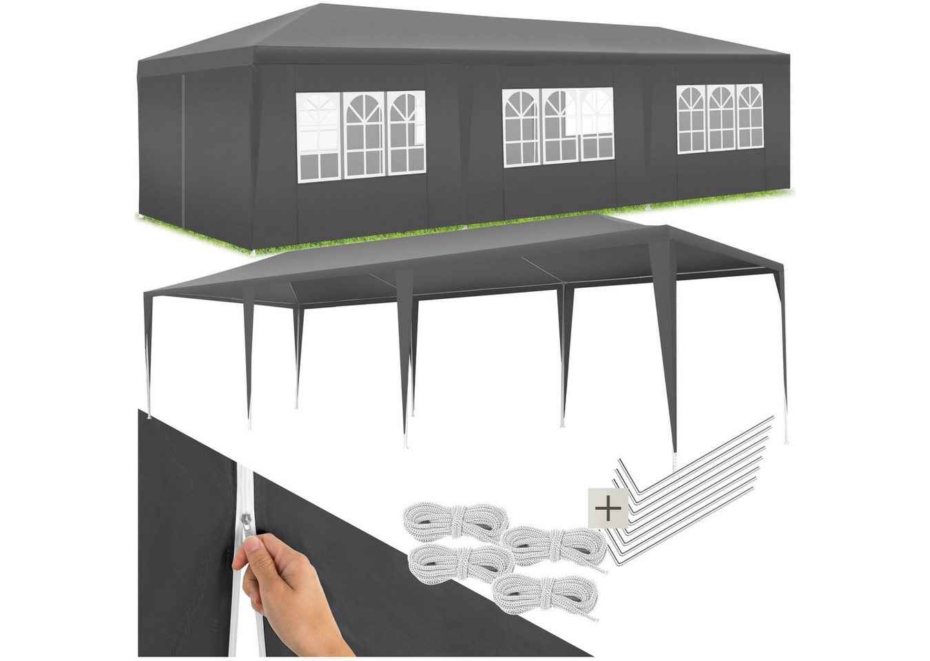 tectake Pavillon Miramas, mit 8 Seitenteilen, (900 x 300 x 250 cm, Komplettset), 8 abnehmbare Seitenteile, 2 Reißverschlussöffnungen von tectake
