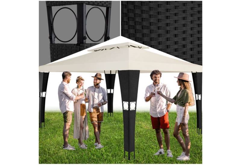 tectake Pavillon Rattan Gartenpavillon, mit 0 Seitenteilen, (400 x 300 x 265 cm, Komplettset), wasserabweisend von tectake