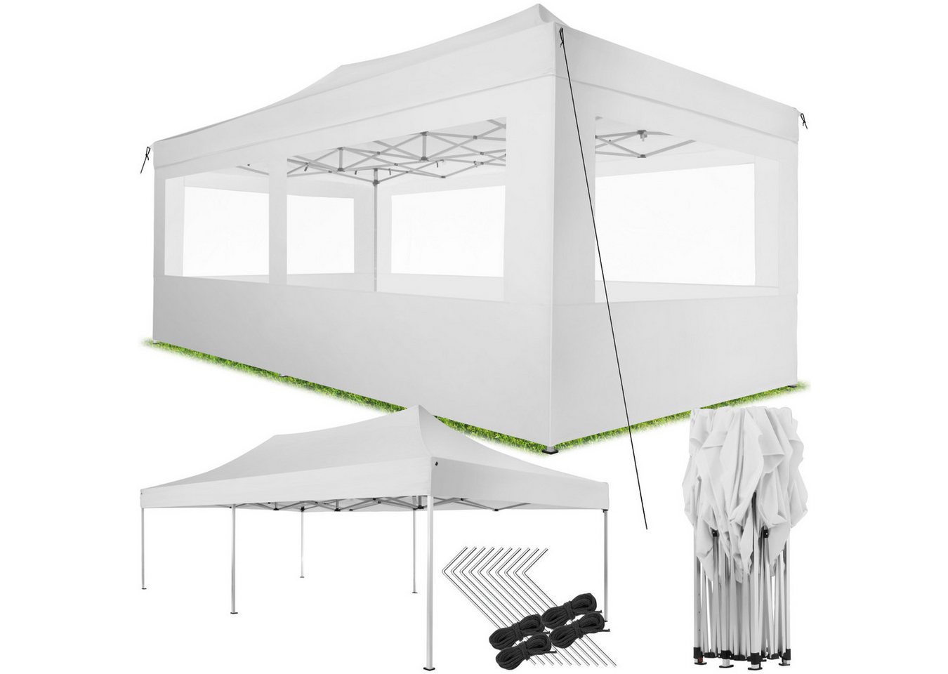 tectake Pavillon Viola, mit 6 Seitenteilen, (600 x 300 x 310 cm, Komplettset), 6 x 3 m, faltbar und höhenverstellbar von tectake