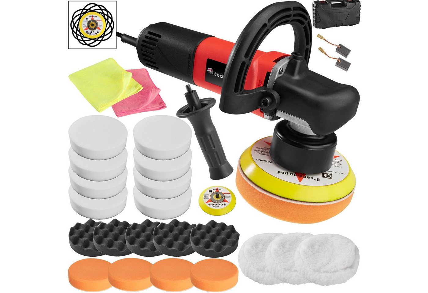 tectake Poliermaschine 25-teiliges Exzenter Poliermaschinen-Set, Ø 15,00 mm, (25 tlg), 710 W von tectake