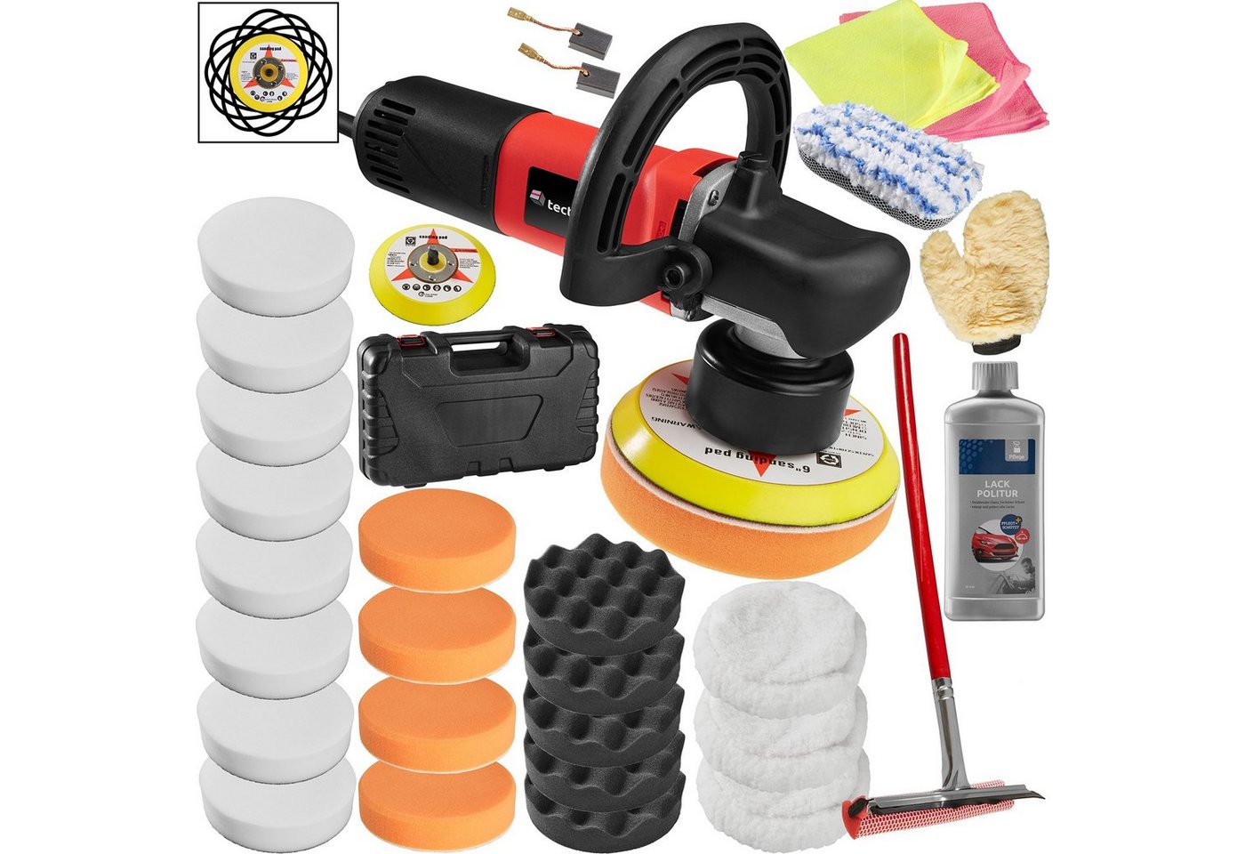 tectake Poliermaschine 28-teiliges Exzenter Poliermaschinen-Set, Ø 15,00 mm, (29 tlg), 710 W von tectake