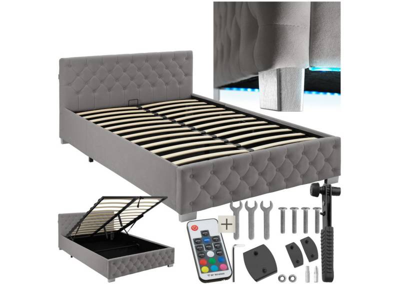 tectake Polsterbett Sedona (Komplettset, mit LED-Leisten & Stauraum), in Samtoptik mit Steppmuster von tectake