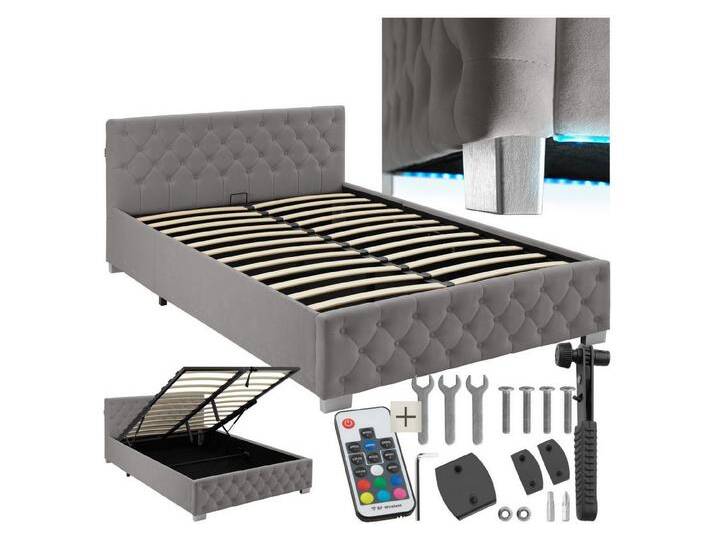 tectake Polsterbett Komfortbett mit LED-Leisten & Stauraum - Samtoptik mit Steppmuster (Komplettset, mit LED-Leisten & Stauraum), stabiler Stahlrahmen, Belastbarkeit 250 kg von tectake
