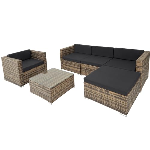 tectake Polyrattan Lounge Set Milano, Balkon Möbel/Rattan Gartenmöbel Set mit Sofa, Sessel und Tisch, Luxus Outdoor Gartenmöbel inkl. Sitz- und Rückenkissen - Natur von tectake