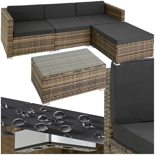 tectake Polyrattan Lounge inkl. Sitzkissen, Rückenkissen und Glastisch, Balkon Möbel, Lounge Gartenmöbel Set für die Terrasse, den Balkon oder den Garten - Natur tectake Polyrattan Lounge inkl. Sitzkissen, Rückenkissen und Glastisch, Balkon Möbel, Lounge Gartenmöbel Set für die Terrasse, den Balkon oder den Garten - Natur von tectake