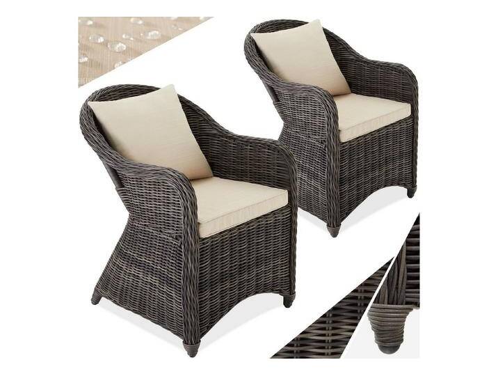 tectake Rattanstuhl 2er Set Rattansessel (2er Set, 1 St), mit Aluminiumgestell, grau, 1 St. von tectake