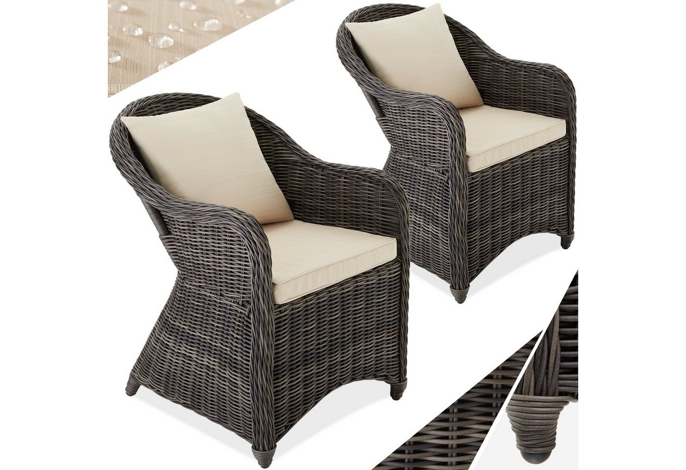 tectake Rattanstuhl 2er Set Rattansessel (Komplettset, 2 St), Natur nachempfundenes Polyrattan von tectake