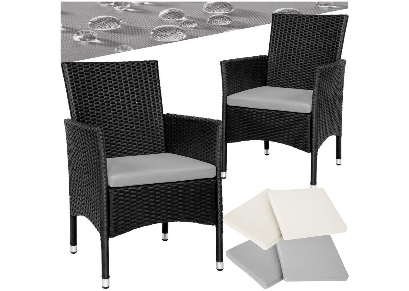 tectake Rattanstuhl 2er Set Rattanstuhl (Set, 2 St), Polsterbezüge in Beige und Grau von tectake