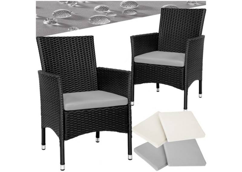 tectake Rattanstuhl 2er Set Rattanstuhl (Set, 2 St), Polsterbezüge in Beige und Grau von tectake