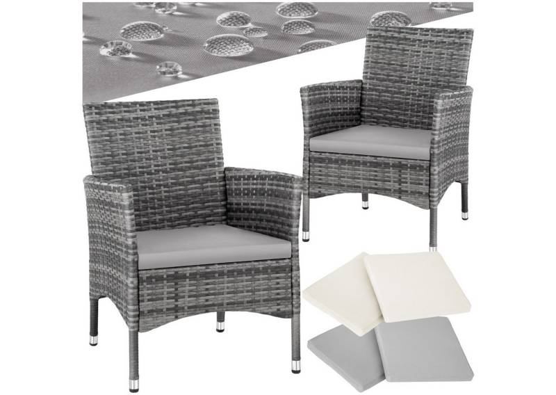 tectake Rattanstuhl 2er Set Rattanstuhl (Set, 2 St), Polsterbezüge in Beige und Grau von tectake