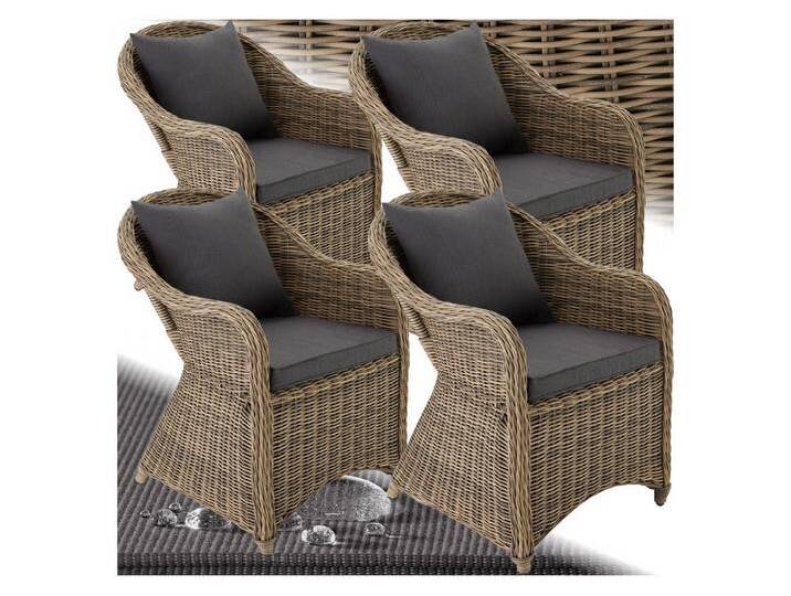 tectake Rattanstuhl 4er Set Rattansessel (Set, 4 St), Natur nachempfundenes Polyrattan, braun, 4 St. von tectake