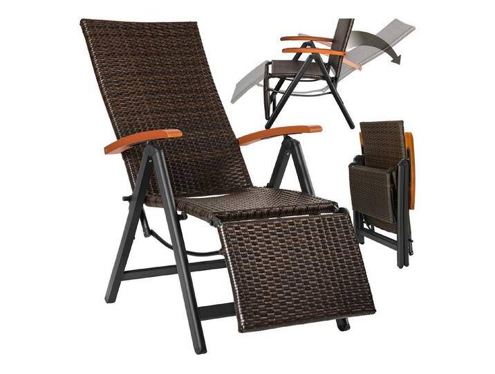 tectake Rattanstuhl Brisbane (Set, 1 St), Sechsfach verstellbare Rückenlehne und Fußablage, braun, Polyethylen, Aluminium, kein Holz von tectake