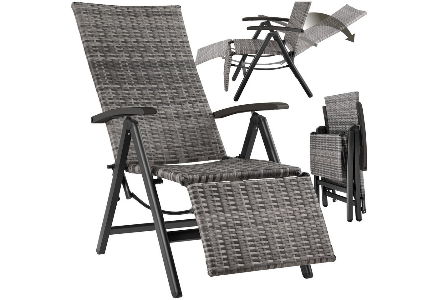 tectake Rattanstuhl Brisbane (Set, 1 St), Sechsfach verstellbare Rückenlehne und Fußablage von tectake