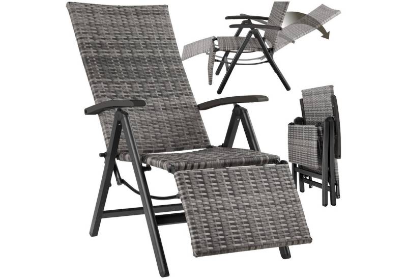 tectake Rattanstuhl Brisbane (Set, 1 St), Sechsfach verstellbare Rückenlehne und Fußablage von tectake