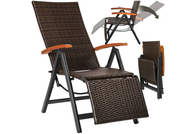 tectake Rattanstuhl Brisbane (Set., 1 St), Sechsfach verstellbare Rückenlehne und Fußablage von tectake