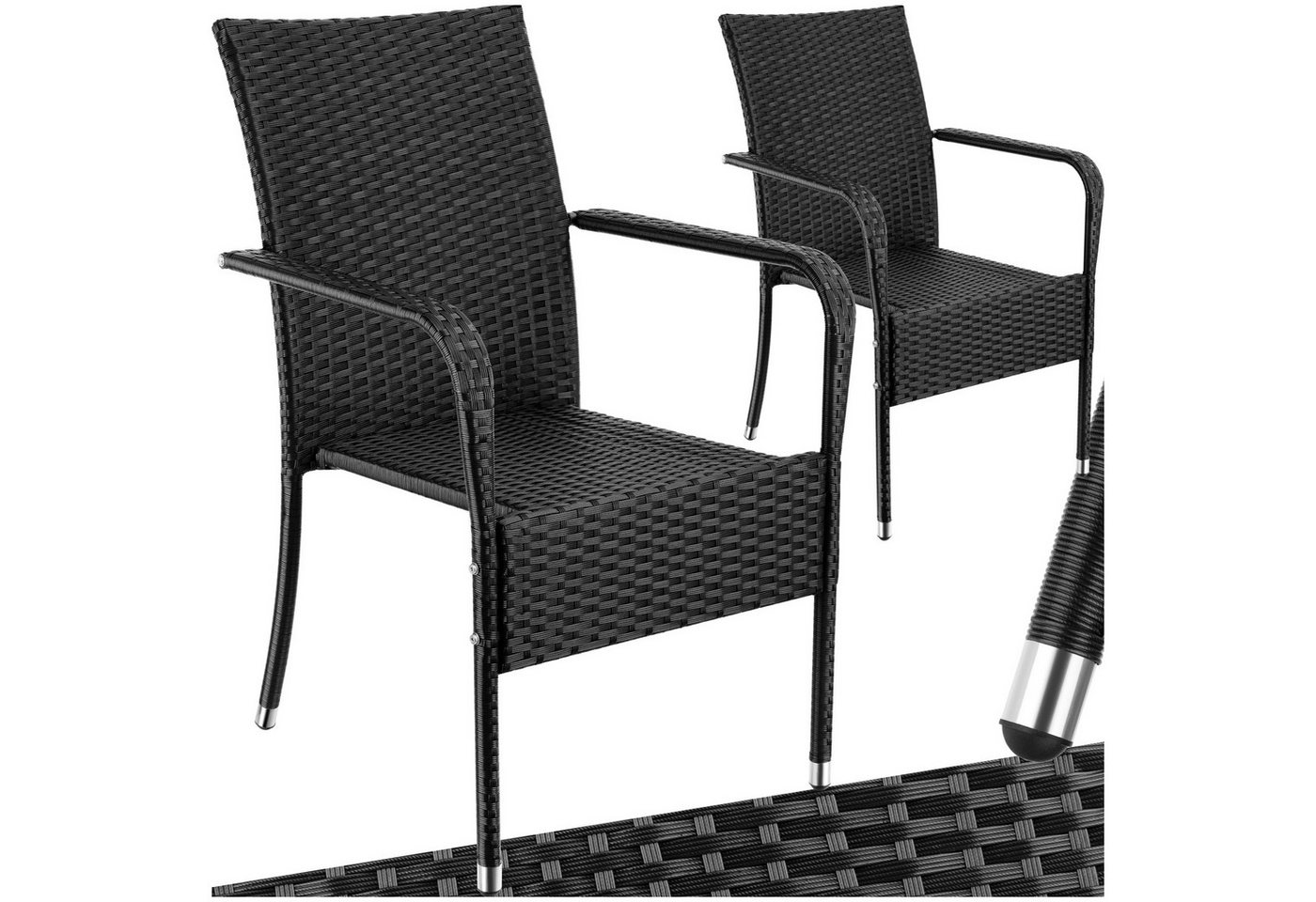 tectake Rattanstuhl Korbstuhl Girona, stapelbar, Belastbarkeit 120 kg (Set, 2 St), Pulverbeschichtetes Stahlgestell für enorme Stabilität von tectake