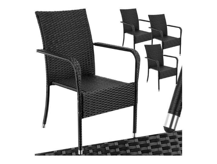 tectake Rattanstuhl Girona (4er Set, 4 St), widerstandsfähig, schwarz von tectake