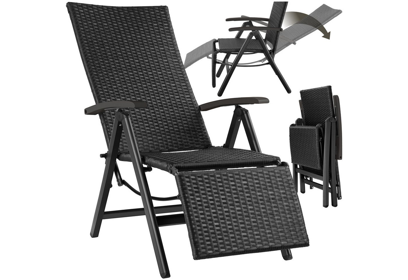 tectake Rattanstuhl Korbstuhl Brisbane klappbar mit Aluminiumgestell und Fußablage (Set., 1 St), Sechsfach verstellbare Rückenlehne und Fußablage von tectake