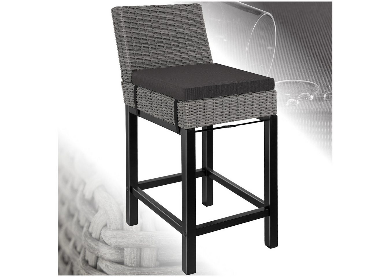 tectake Rattanstuhl Rattan Barstuhl (Set., 1 St), Hochwertiges Geflecht aus UV-beständigem Polyrattan von tectake