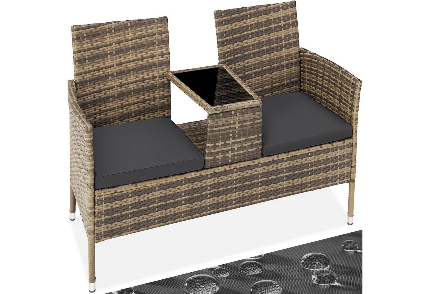 tectake Rattanstuhl Rattan Gartensitzbank (2er Set, 1 St), 2-Sitzer von tectake