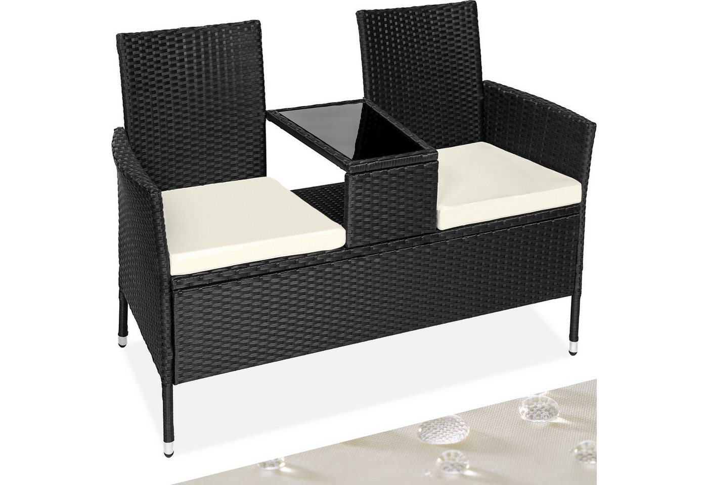 tectake Rattanstuhl Rattan Gartensitzbank (2er Set, 1 St), 2-Sitzer von tectake