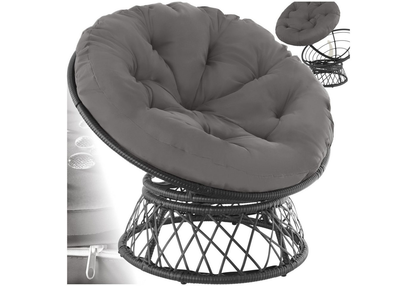 tectake Rattanstuhl Rattansessel (Set, 1 St), Komplett um die eigene Achse drehbar von tectake