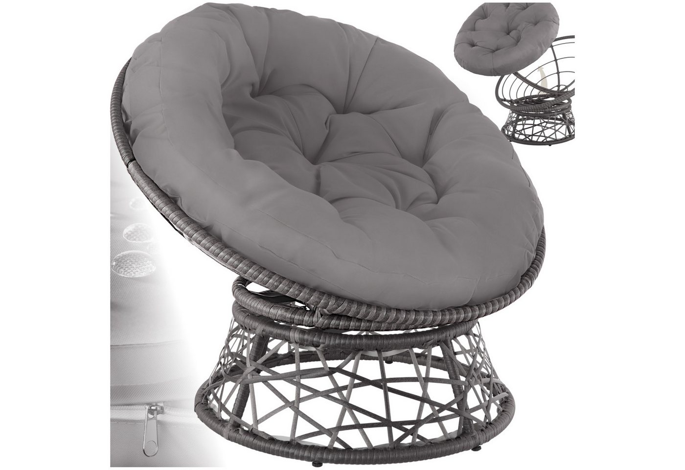 tectake Rattanstuhl Rattansessel (Set, 1 St), Komplett um die eigene Achse drehbar von tectake