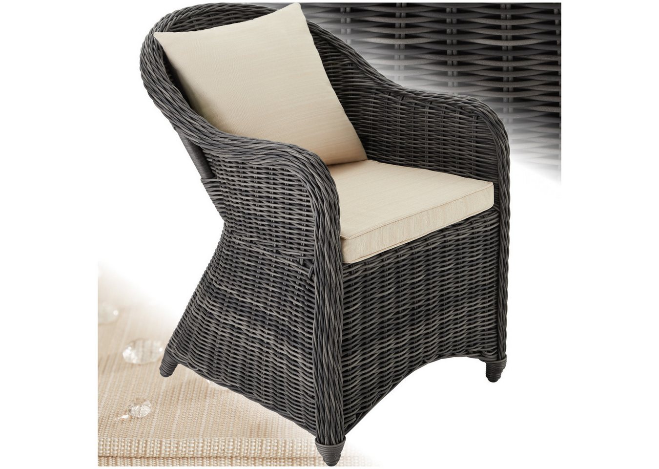 tectake Rattanstuhl Rattansessel (Set, 1 St), Natur nachempfundenes Polyrattan von tectake