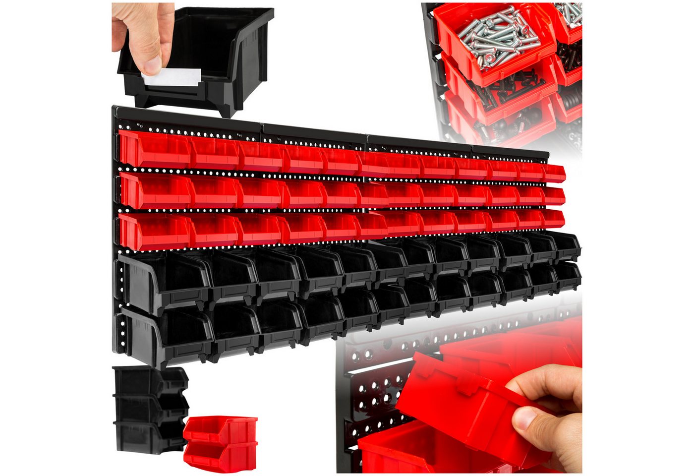 tectake Regal 2er Set Wandregal Stapelboxen, 2er Set 2-tlg., 62-teilig von tectake